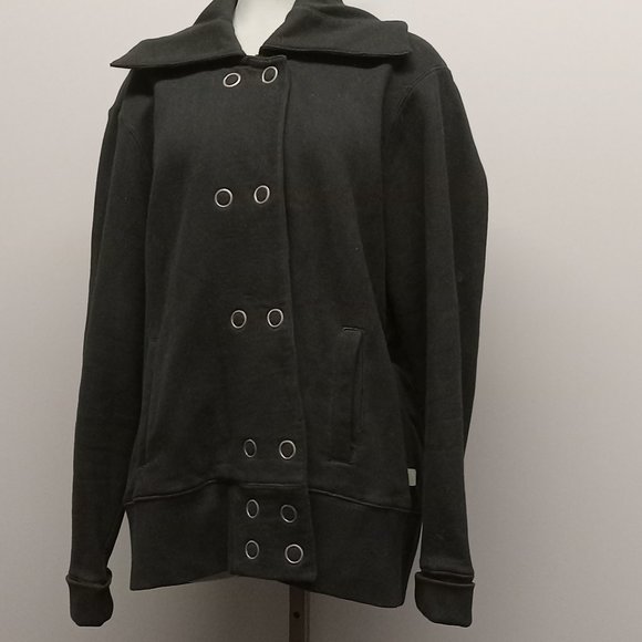 HBC Hudson Bay Olympic black long sleeve double snap fleece bomber jacket sz XL - Picture 1 of 5